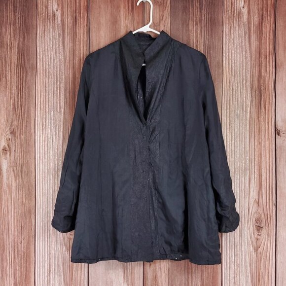 Eileen Fisher Womens Size Medium Sequin Jacket Snap Button 100% Silk Black - Picture 7 of 14